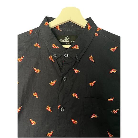 Molokai Surf co Shirt Mens Extra Large XL Black Pizza AOP Button down Fun Skate - Picture 1 of 8